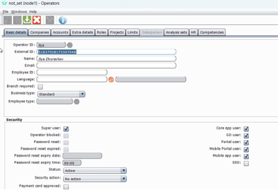 User access and security settings screen in RentalResult